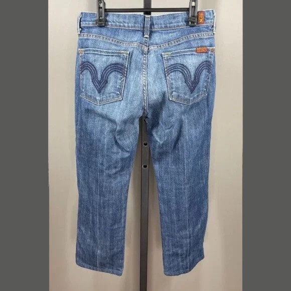 7 For All Mankind Jeans Womens 28 blue denim straight crop boho casual - Picture 8 of 10